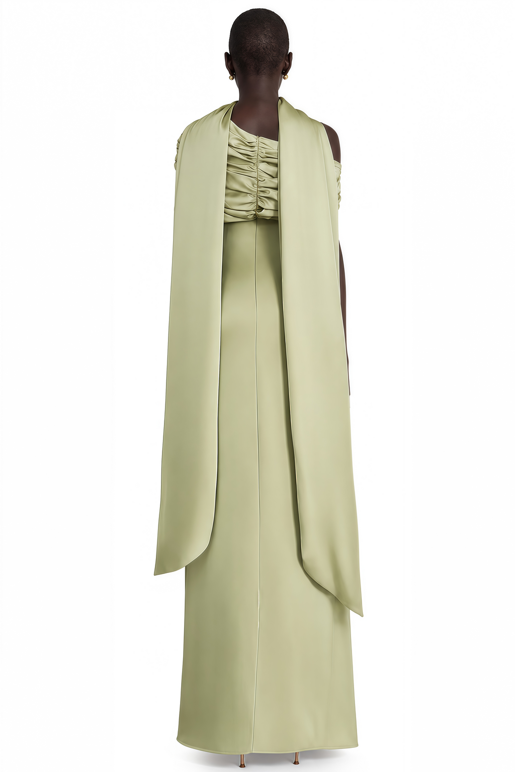 Benedetta Green One Shoulder Satin Maxi Dress