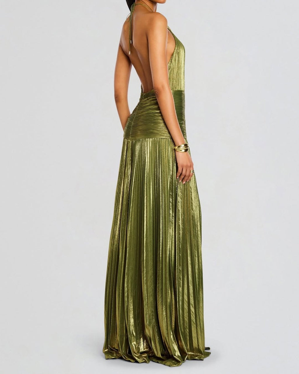 Charming Green Halter Sleeveless Backless Split Prom Dress with Pleated