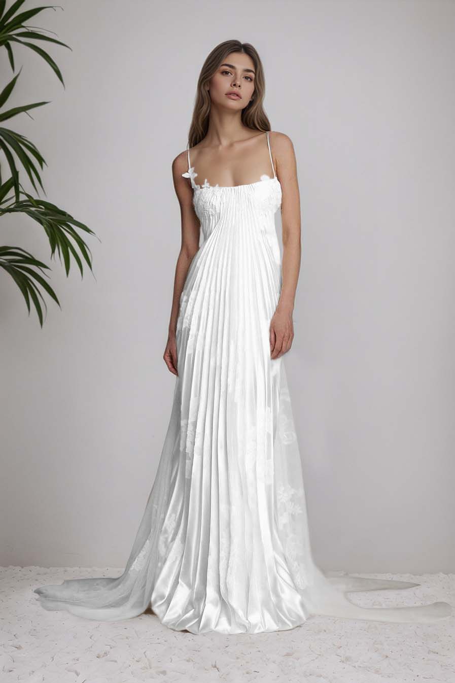 Beautiful Satin Sleeveless Spaghetti Strap Long Prom Dress With Appliques