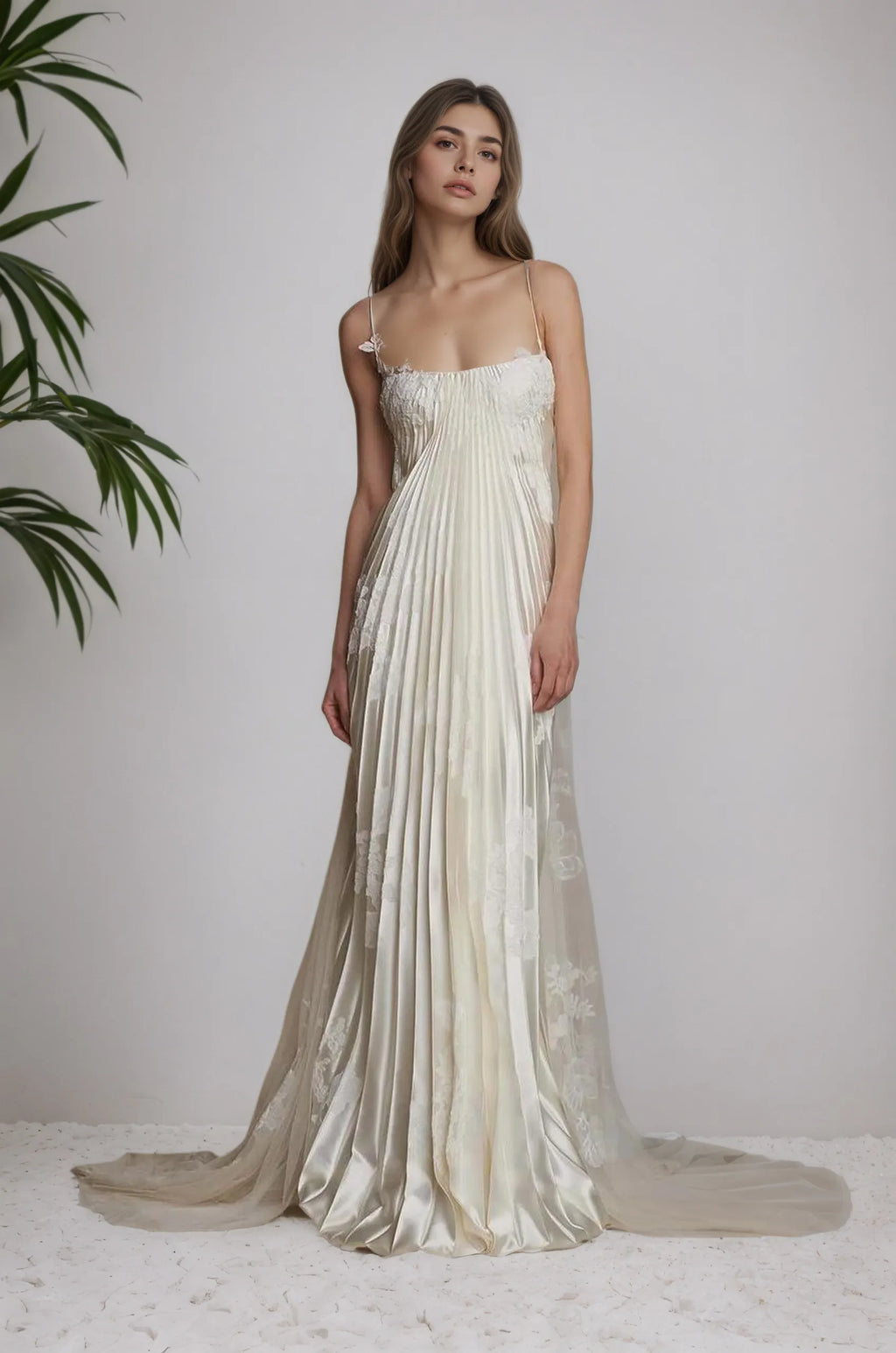 Beautiful Satin Sleeveless Spaghetti Strap Long Prom Dress With Appliques