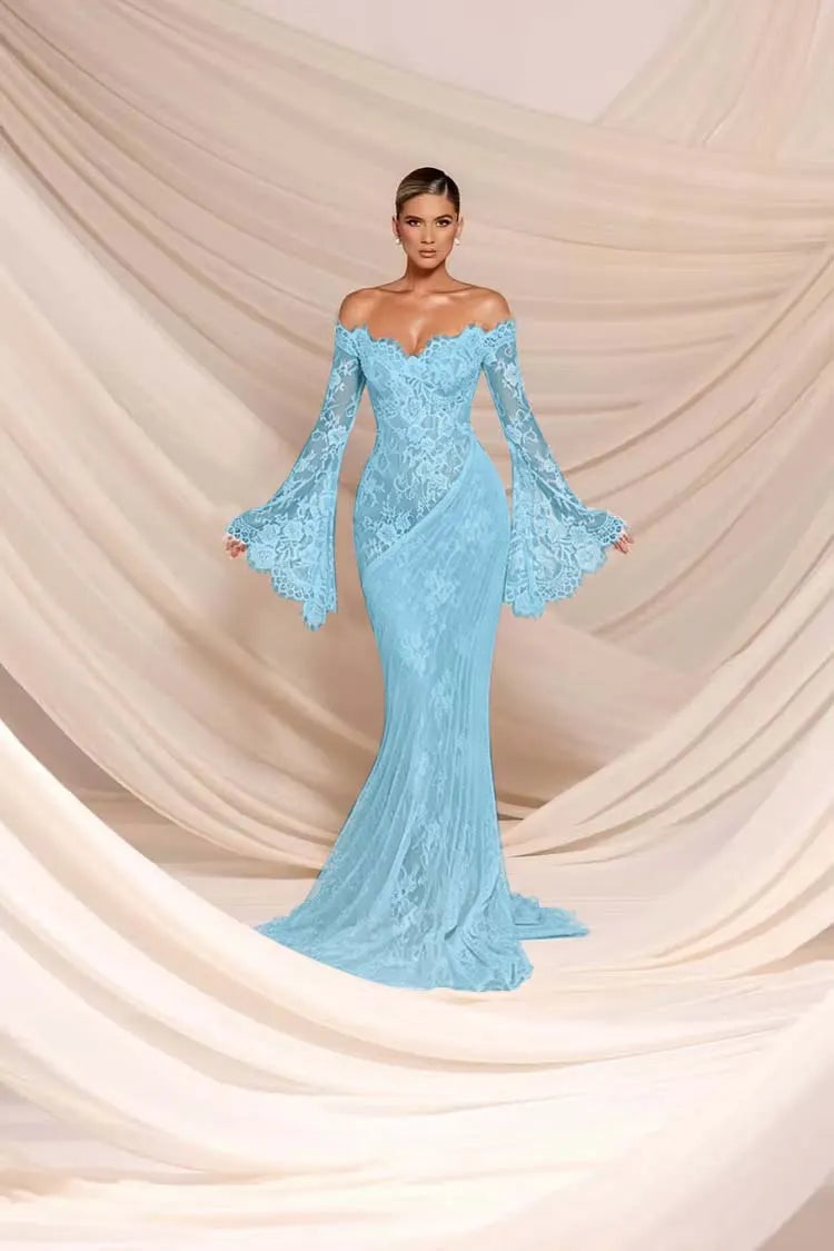 Charming White Lace Bateau Neck Long Sleeves Mermaid Wedding Dress