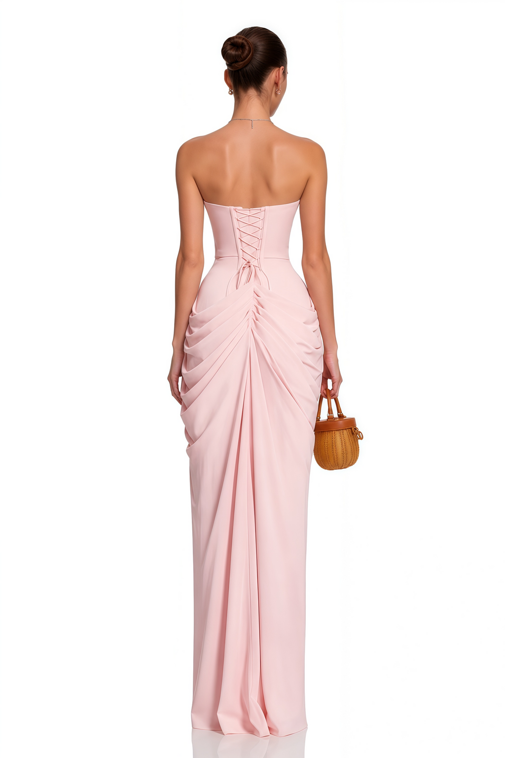 Safiya Pink Ruched Maxi Dress with Cross Front