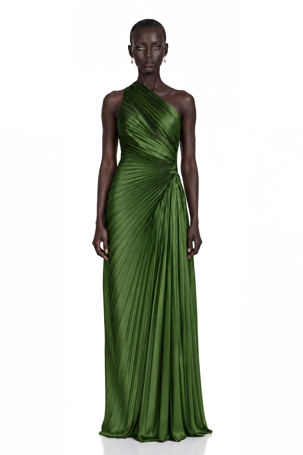 Firoozeh Emerald Green One Shoulder Pleated Maxi Dress