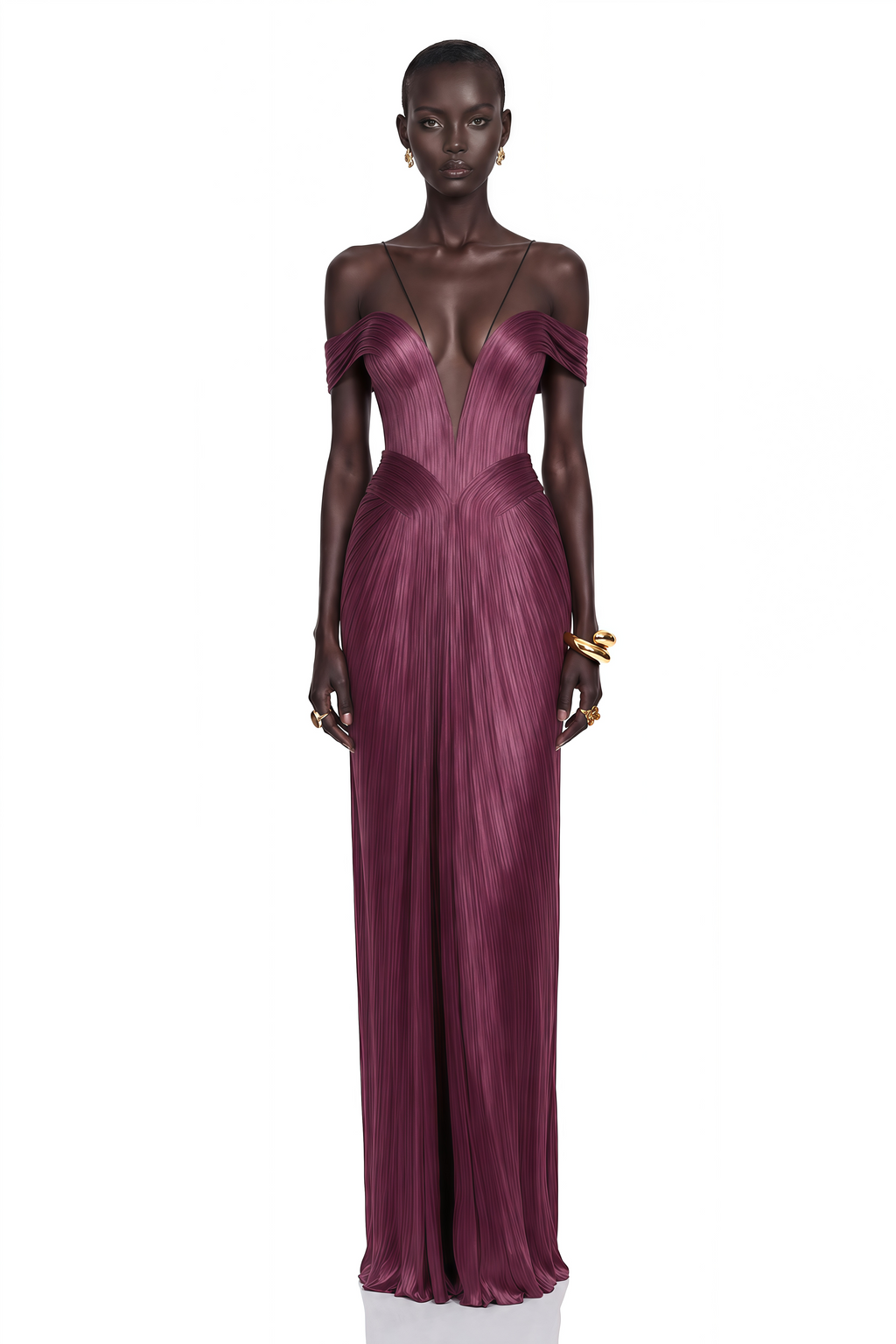 Marise Pink Draped Pleated Maxi Dress