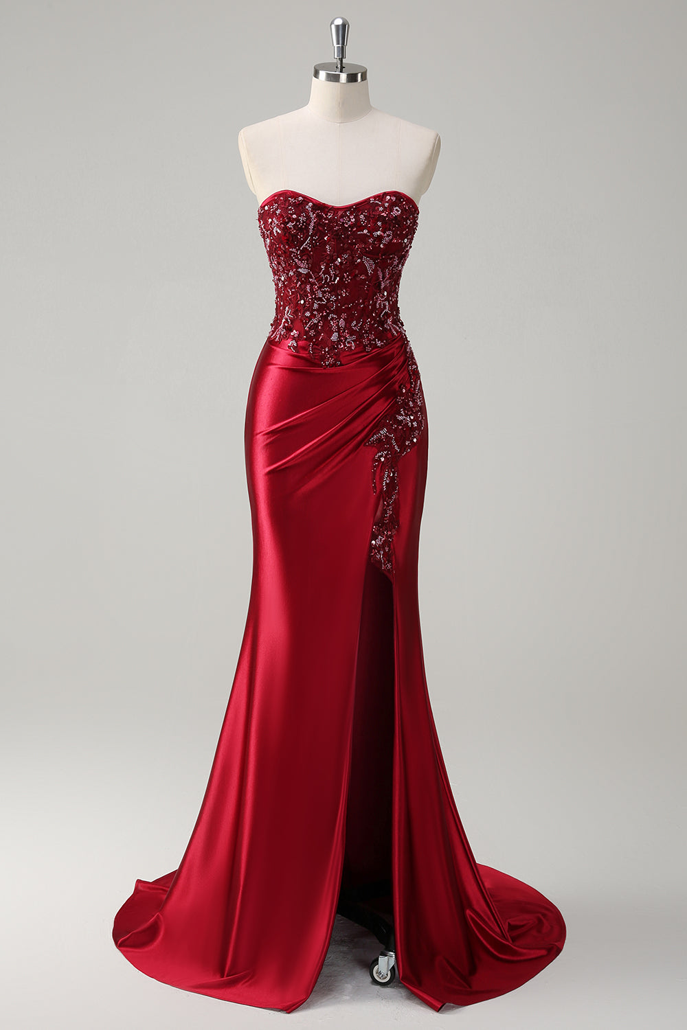 Sparkly Dark Green Corset Satin Mermaid Long Prom Dress with Slit