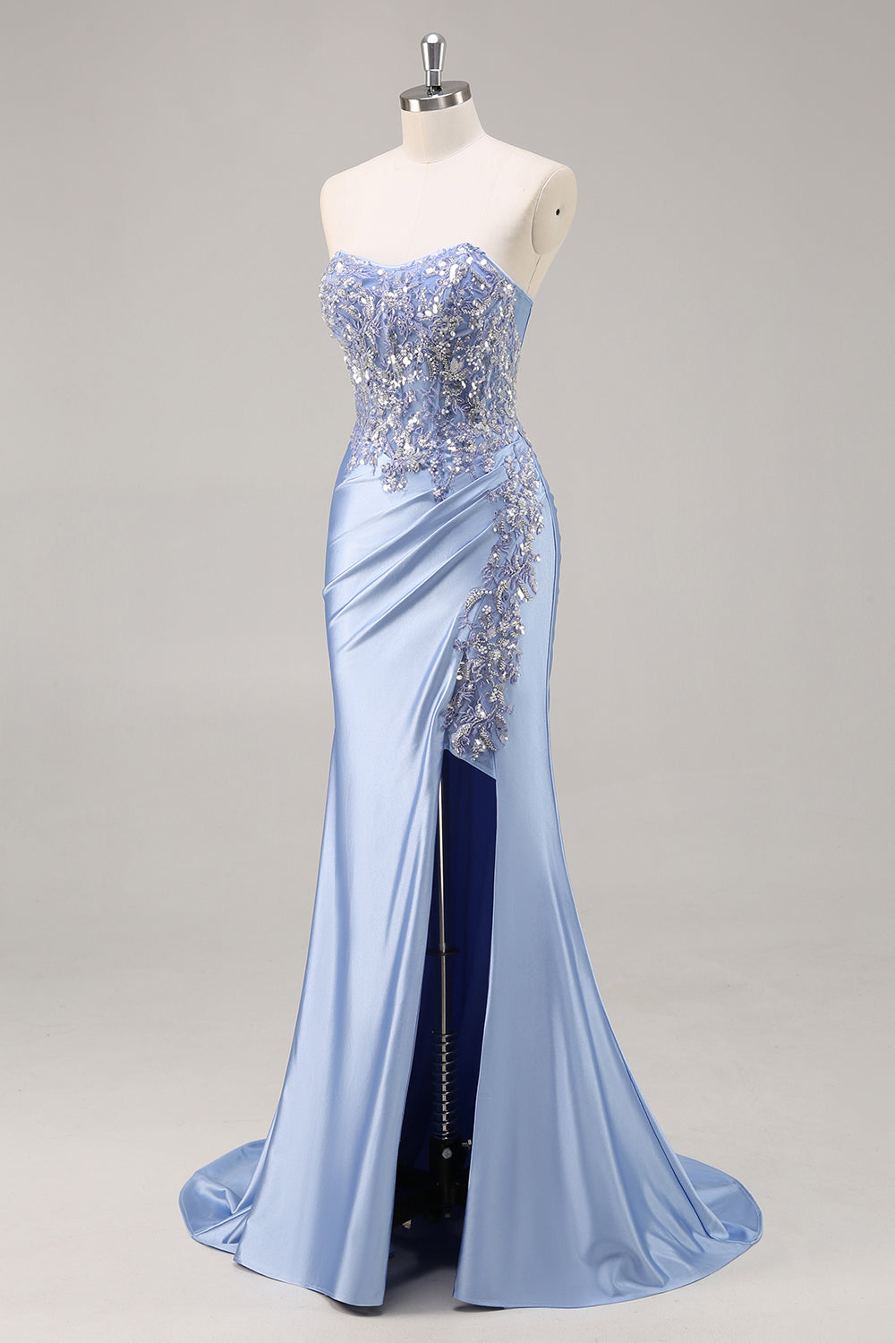 Sparkly Burgundy Floral Mermaid Beaded Corset Long Prom Dress with Slit