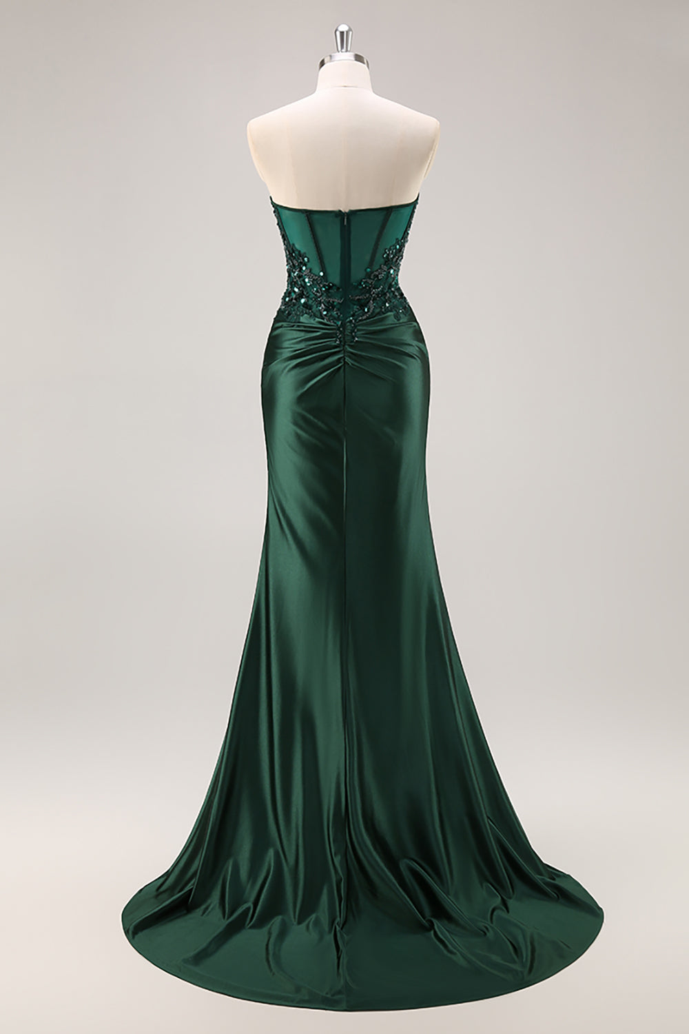 Sparkly Blue Mermaid Floral Beaded Corset Long Prom Dress with Slit