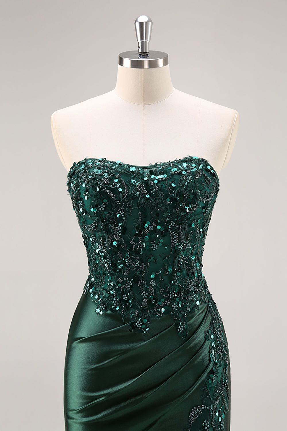Sparkly Blue Mermaid Floral Beaded Corset Long Prom Dress with Slit