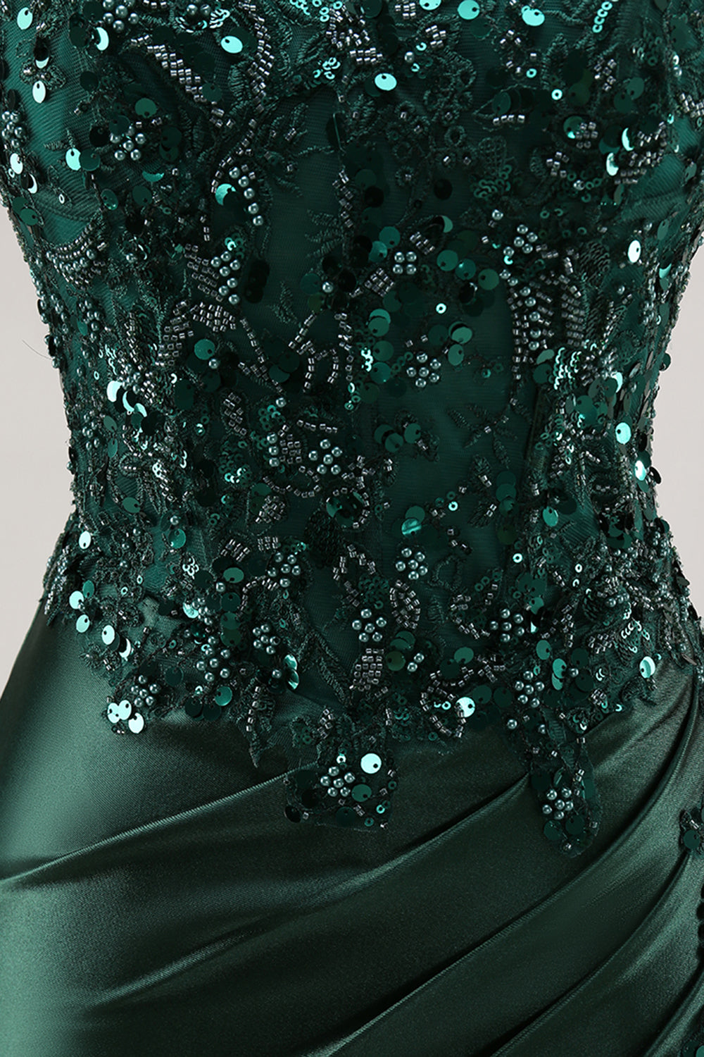 Sparkly Blue Mermaid Floral Beaded Corset Long Prom Dress with Slit