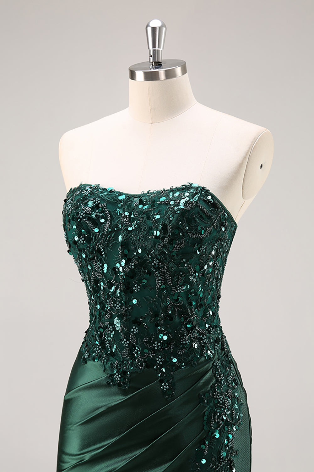 Sparkly Blue Mermaid Floral Beaded Corset Long Prom Dress with Slit