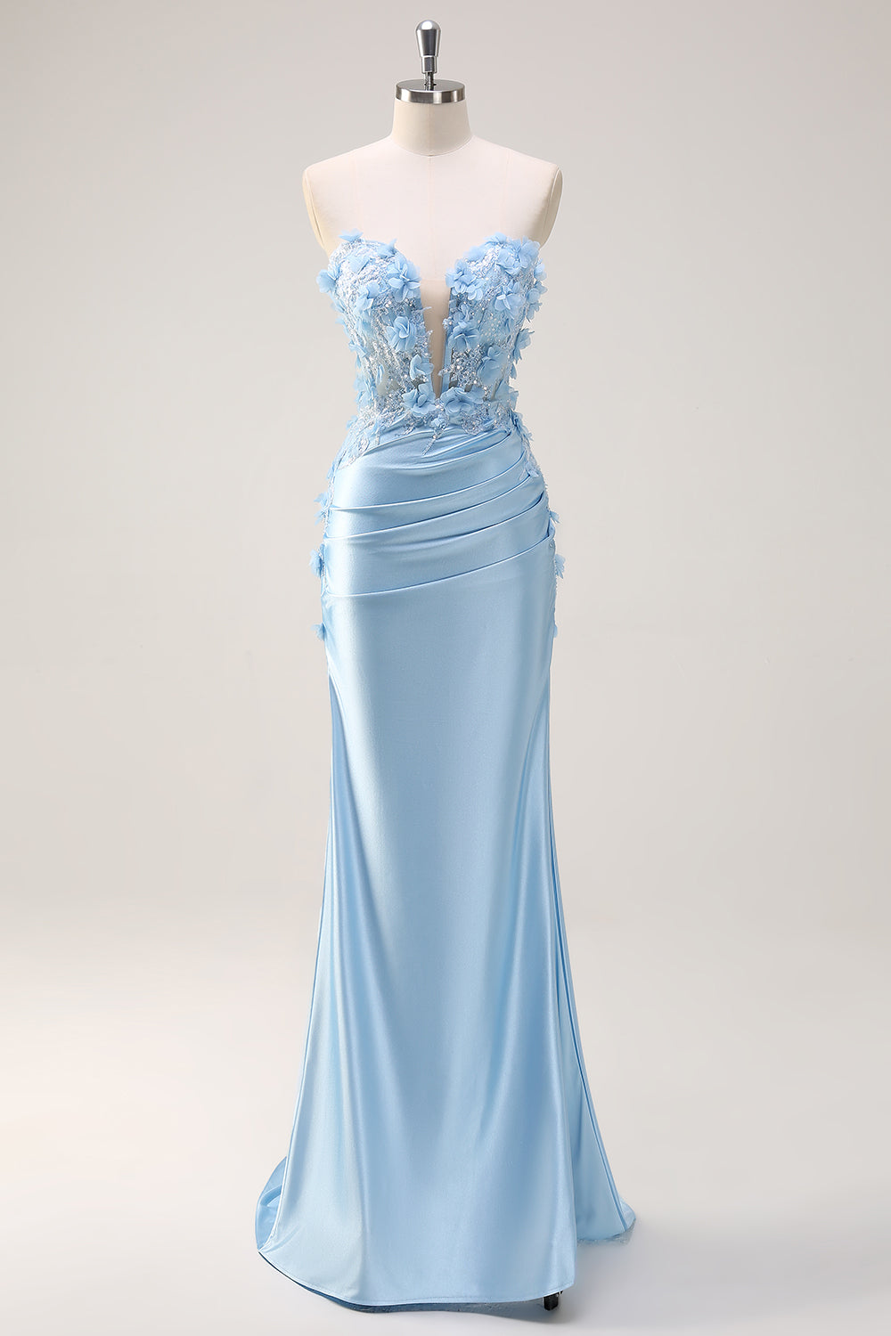 Sky Blue Sheath Floral Sweetheart Long Prom Dress with Slit