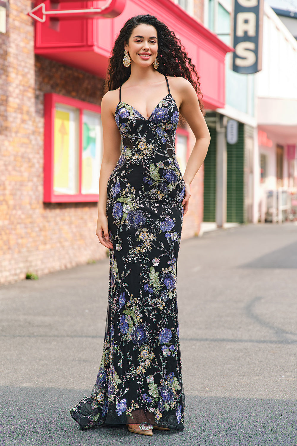 Sparkly Lilac Beaded Floral Mermaid Long Prom Dress with Sequins