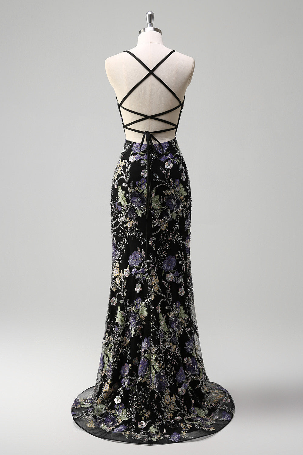 Sparkly Peacock Floral Beaded Mermaid Long Prom Dress with Sequins