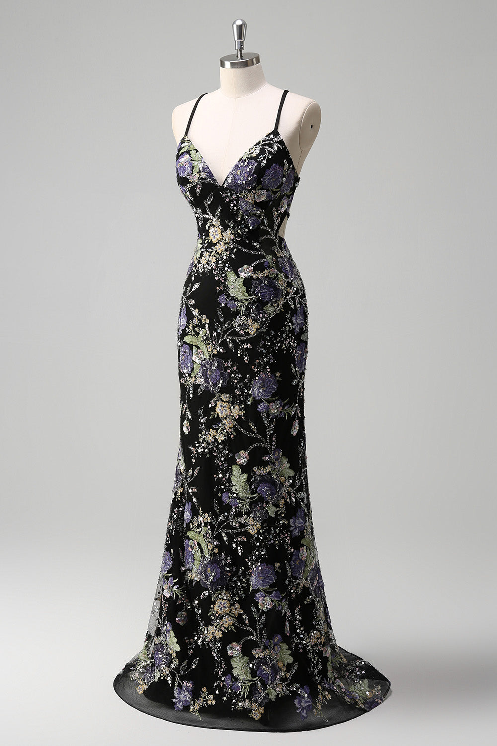 Sparkly Peacock Floral Beaded Mermaid Long Prom Dress with Sequins