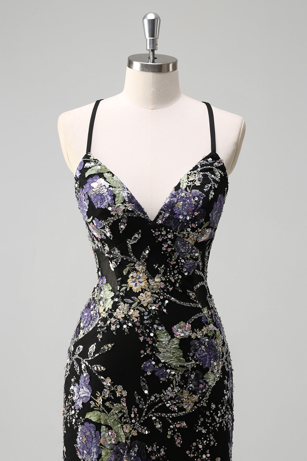 Sparkly Lilac Beaded Floral Mermaid Long Prom Dress with Sequins