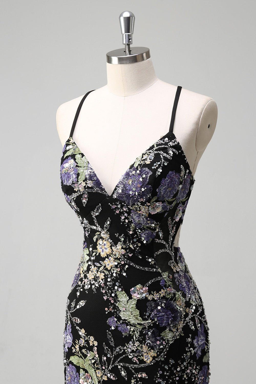 Sparkly Lilac Beaded Floral Mermaid Long Prom Dress with Sequins