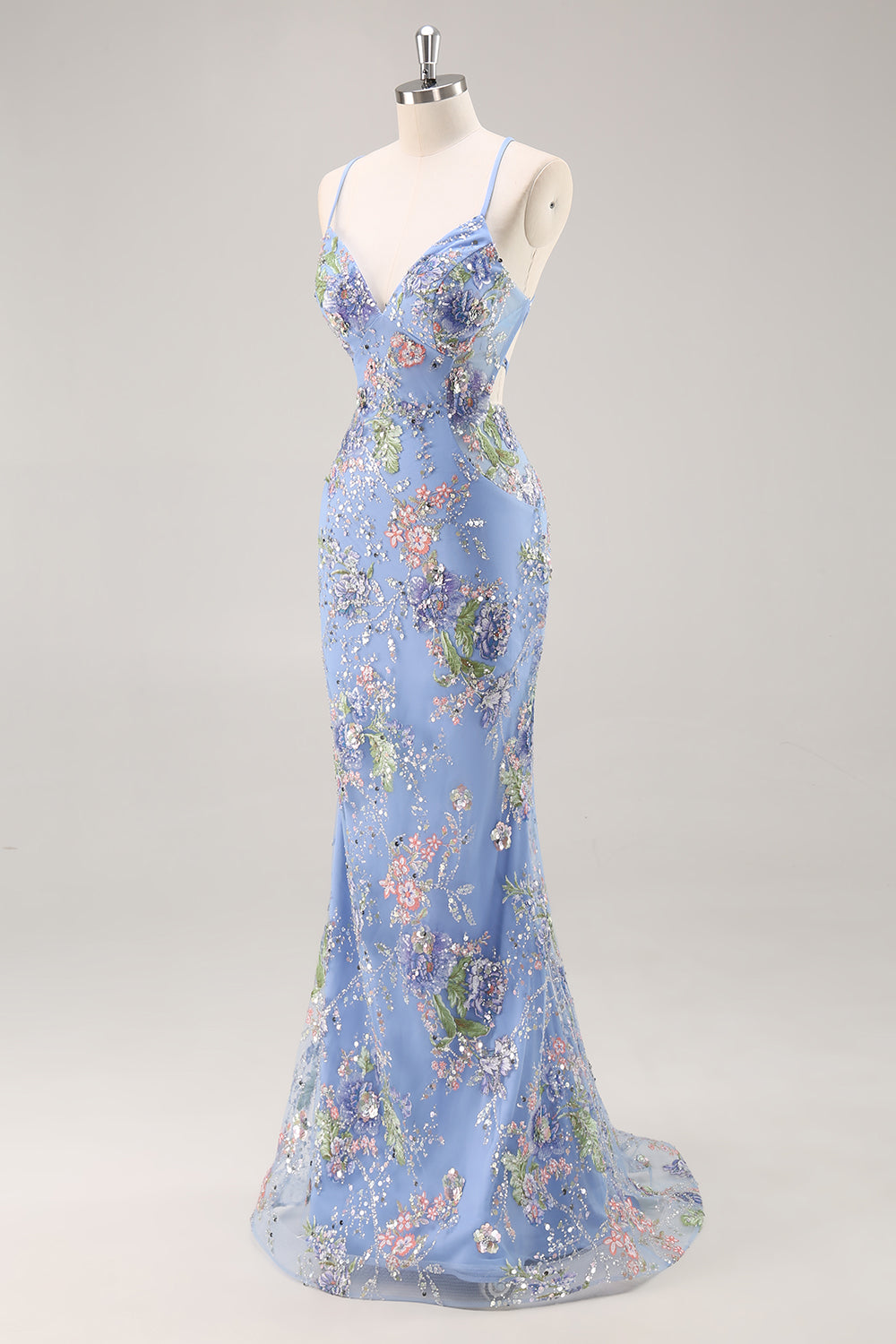 Sparkly Lilac Beaded Floral Mermaid Long Prom Dress with Sequins