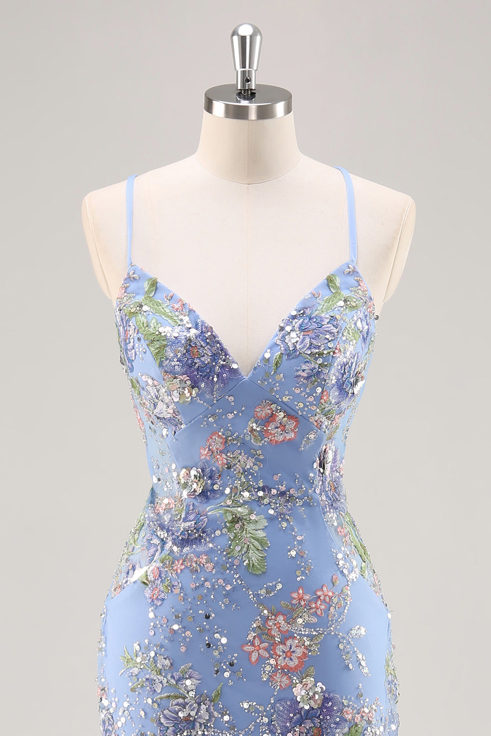 Sparkly Lilac Beaded Floral Mermaid Long Prom Dress with Sequins