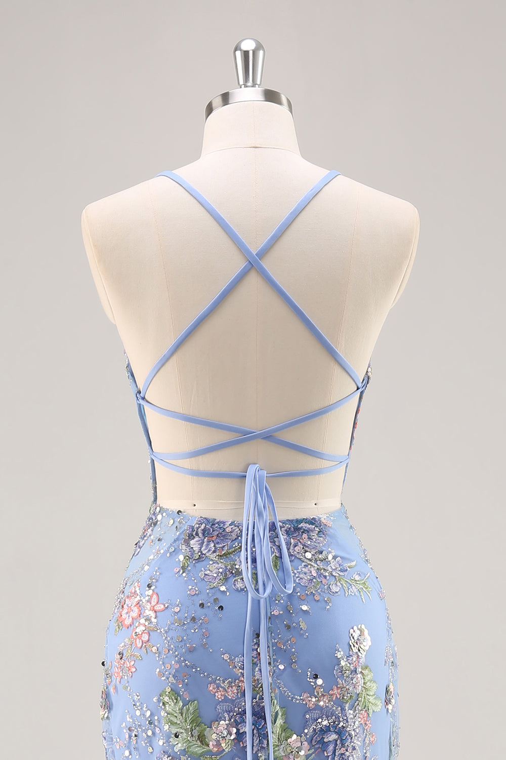 Sparkly Lilac Beaded Floral Mermaid Long Prom Dress with Sequins