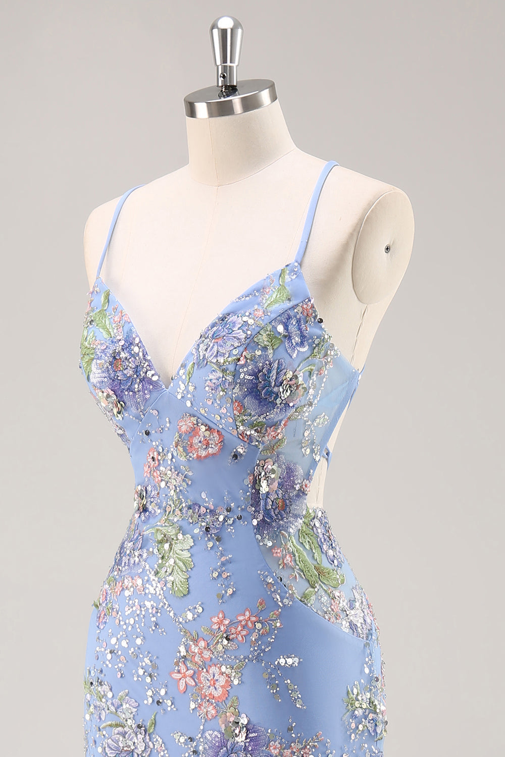 Sparkly Lilac Beaded Floral Mermaid Long Prom Dress with Sequins