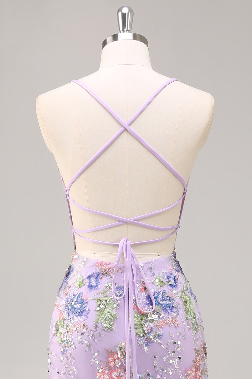 Sparkly Lilac Beaded Floral Mermaid Long Prom Dress with Sequins