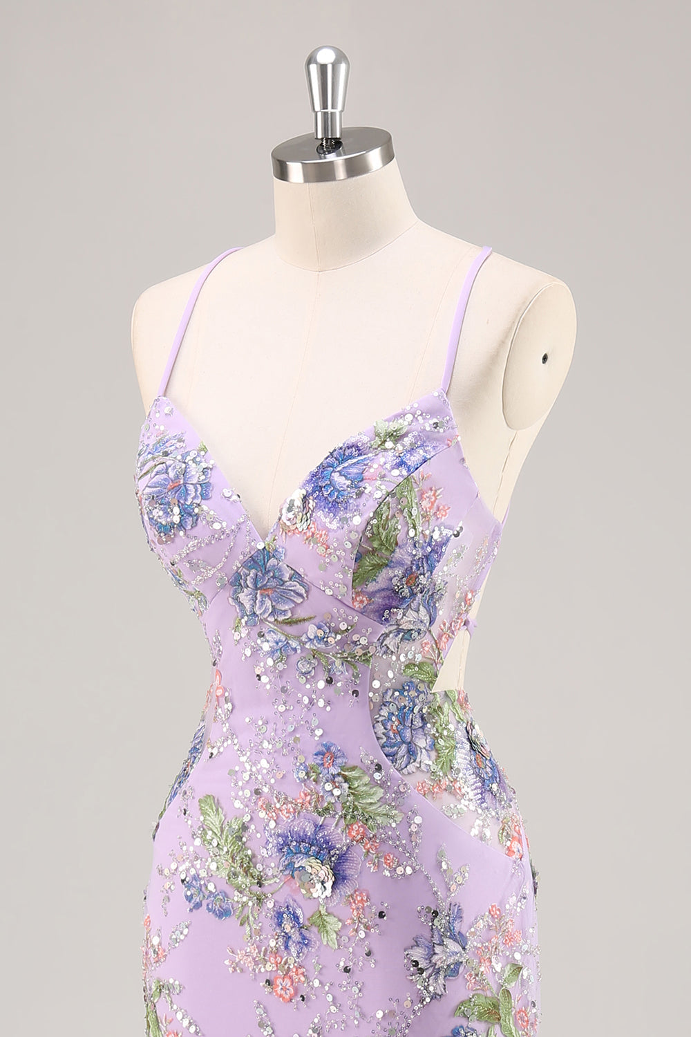 Sparkly Lilac Beaded Floral Mermaid Long Prom Dress with Sequins