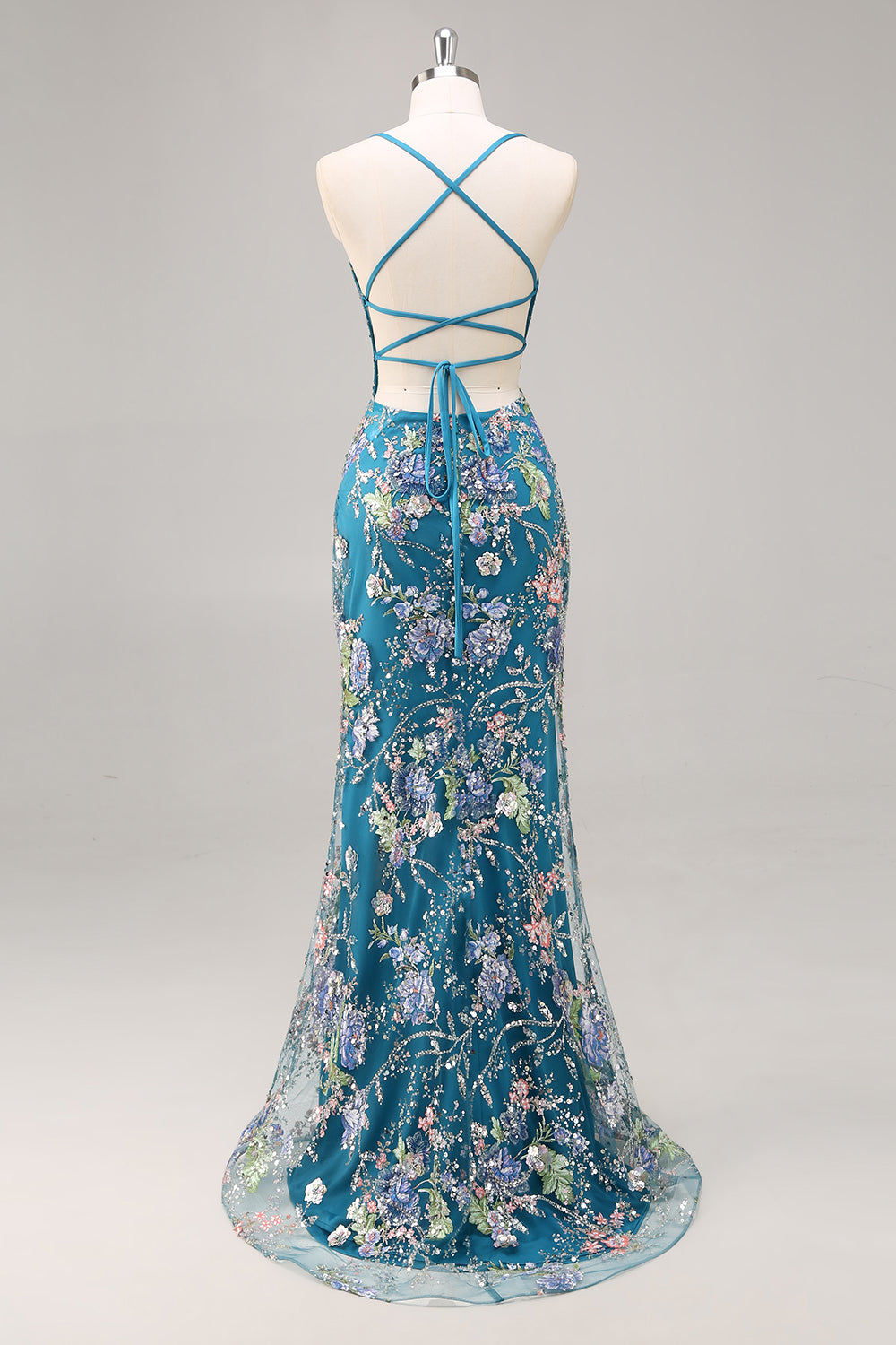 Sparkly Peacock Floral Beaded Mermaid Long Prom Dress with Sequins
