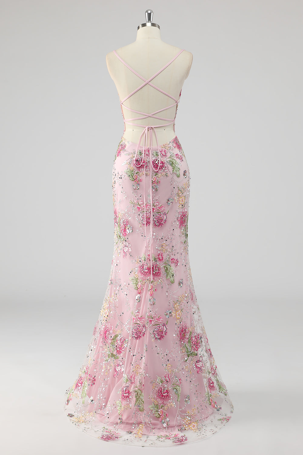 Sparkly Lilac Beaded Floral Mermaid Long Prom Dress with Sequins