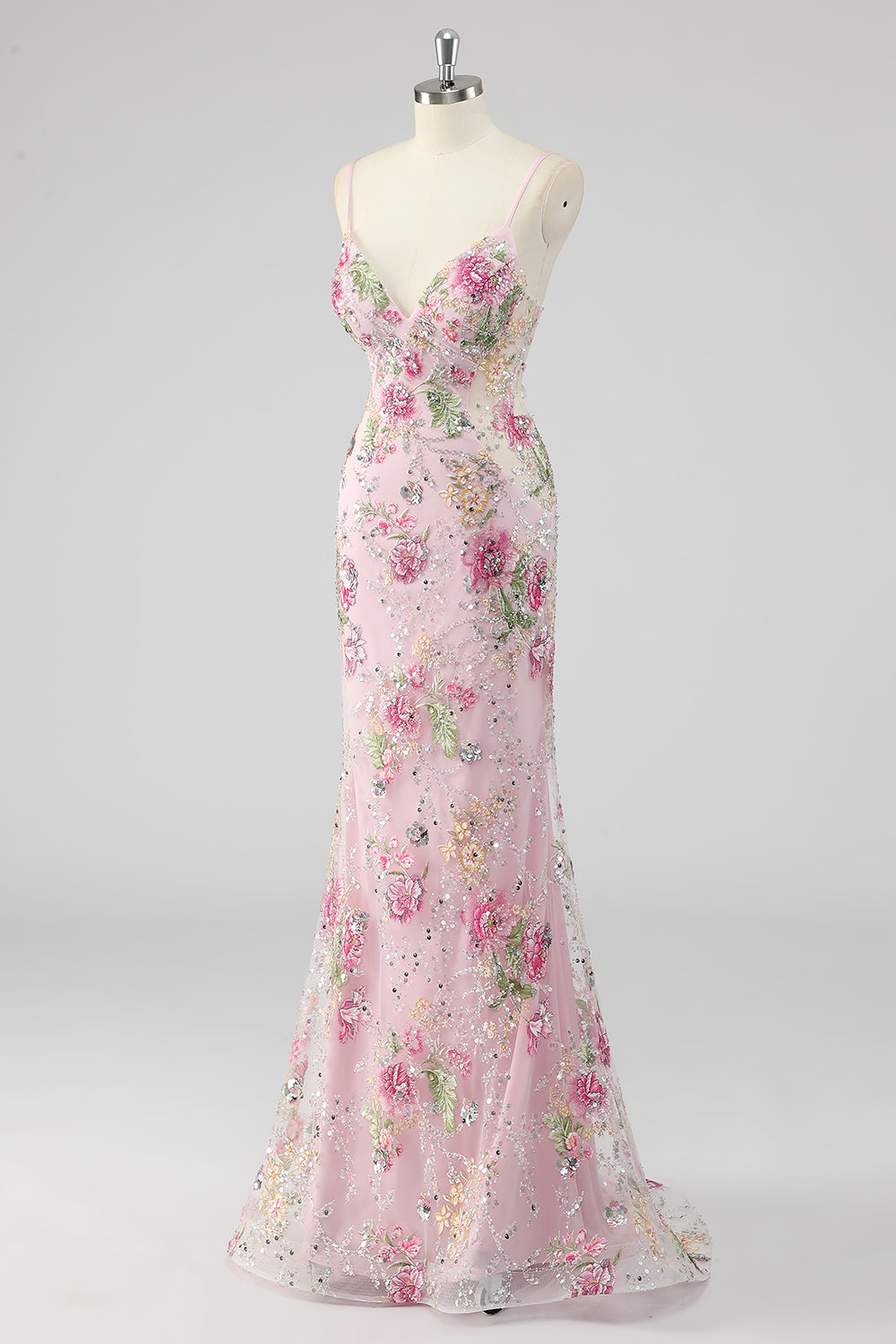 Sparkly Peacock Floral Beaded Mermaid Long Prom Dress with Sequins