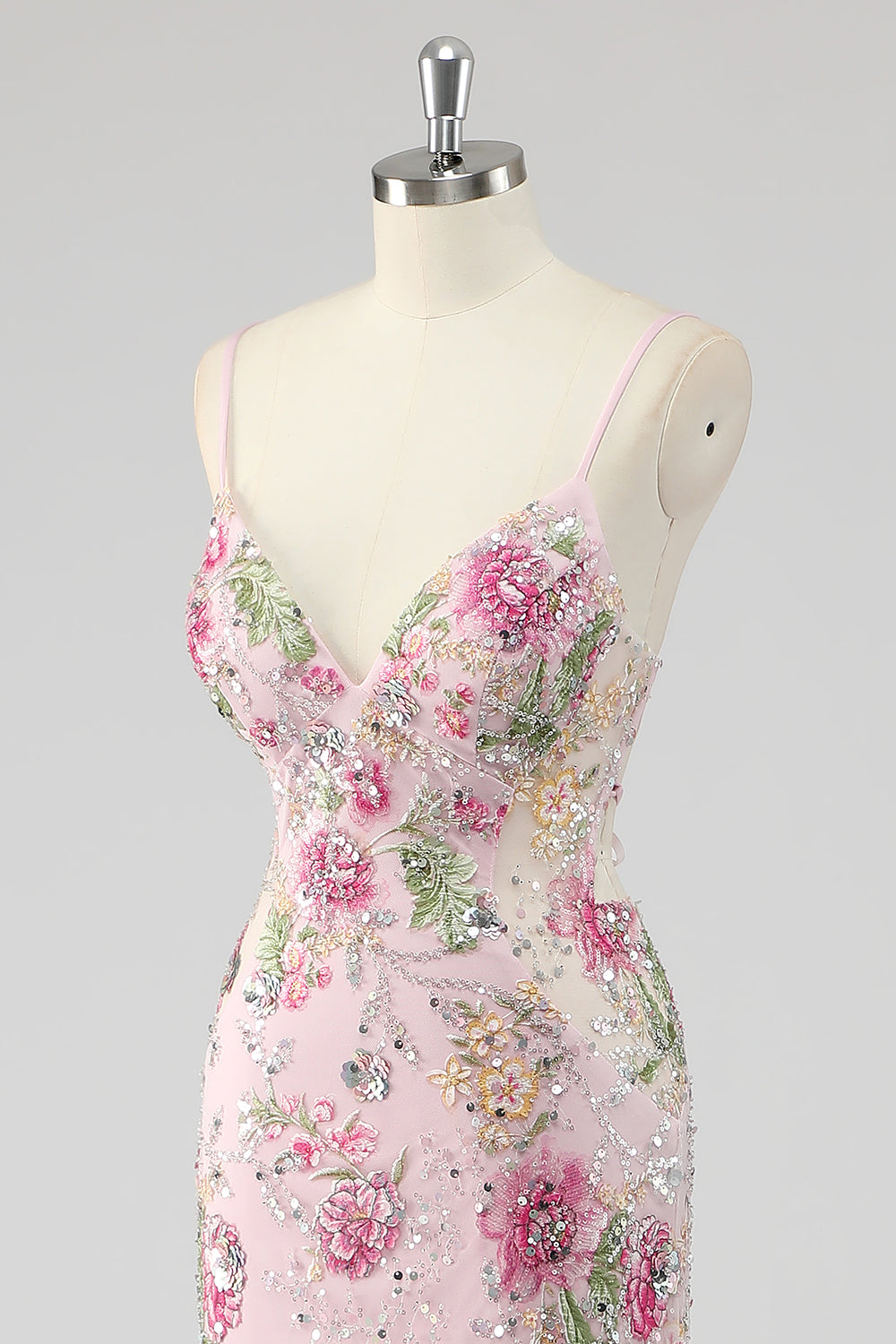 Sparkly Lilac Beaded Floral Mermaid Long Prom Dress with Sequins