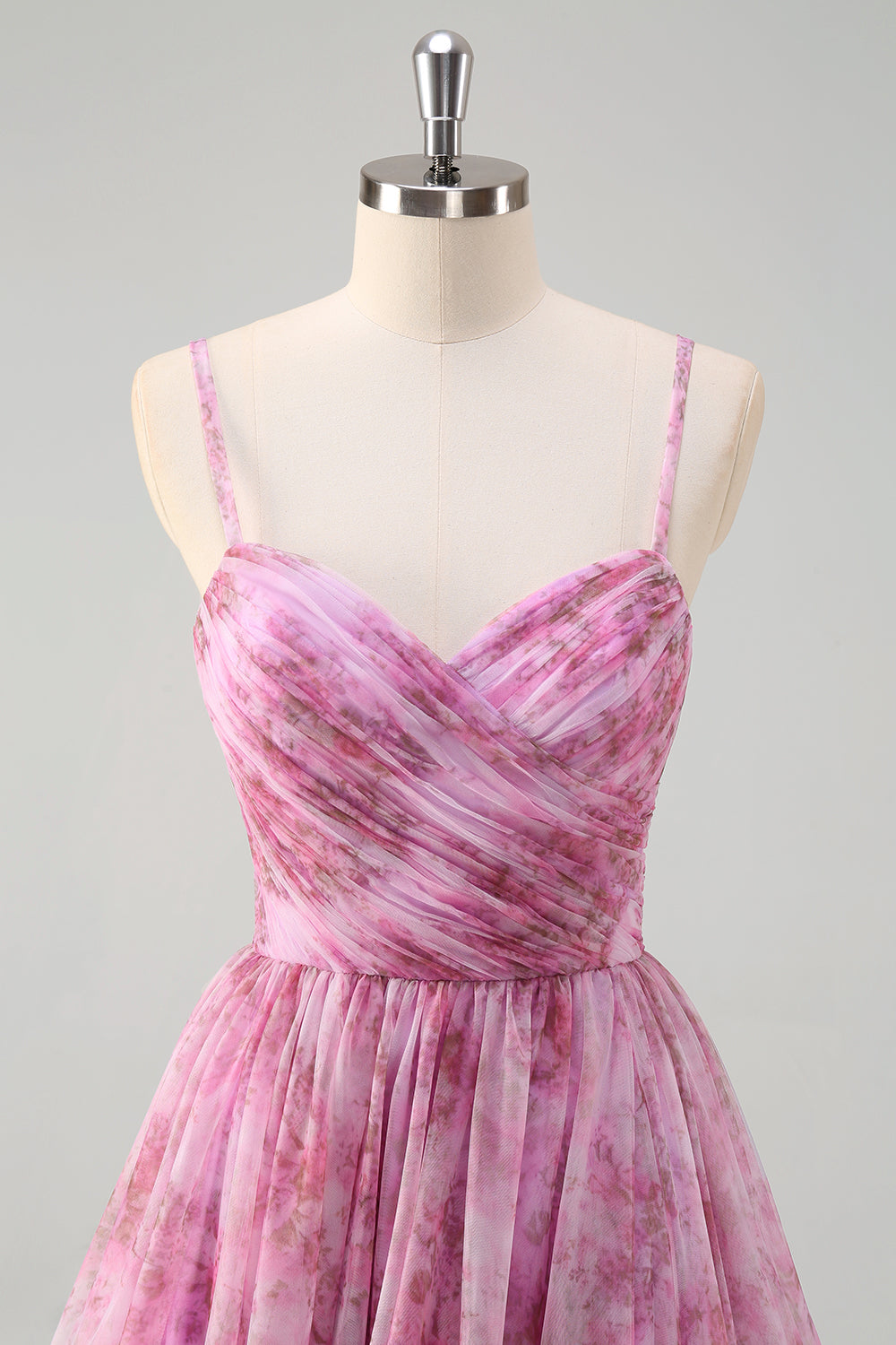 Pinkish Purple A-Line Spaghetti Straps Lace Up Back Long Prom Dress with Slit