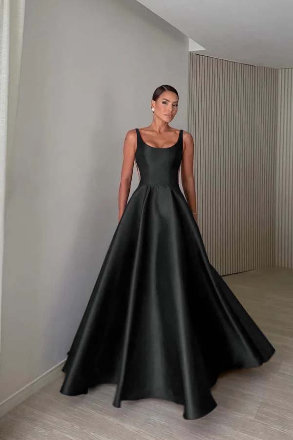 Elegant Satin Wide Shoulder Straps Sleeveless Backless Prom Dress