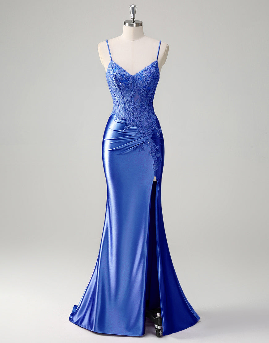 Lilac Floral Mermaid Corset Long Prom Dress with Slit