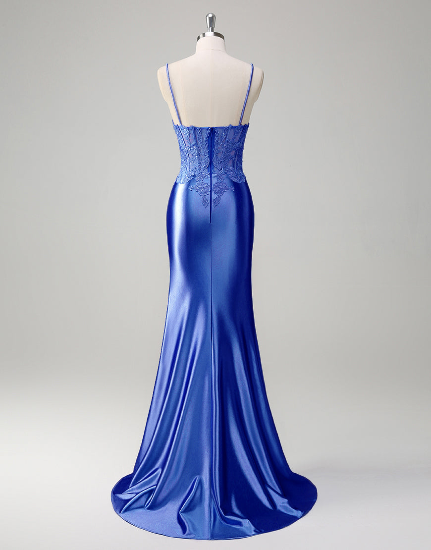 Lilac Floral Mermaid Corset Long Prom Dress with Slit