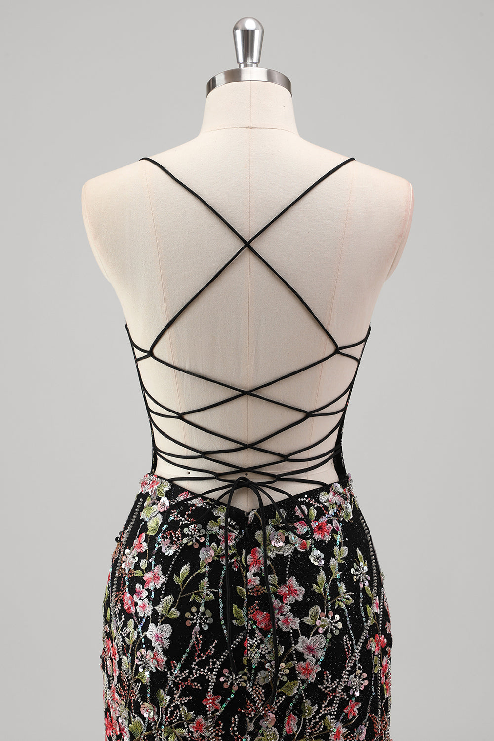 Black Mermaid Spaghetti Straps Corset Long Prom Dress with Appliques
