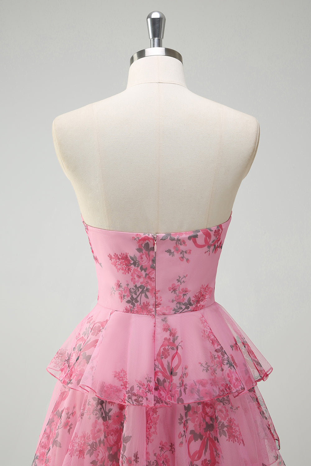 Blush Floral Chiffon A Line Prom Dress with Slit