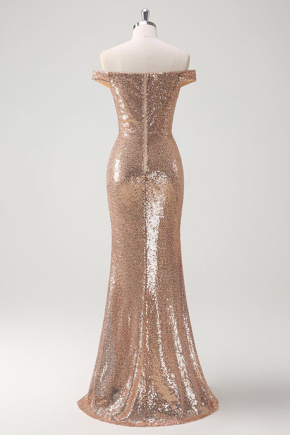 Sparkly Off the Shoulder Champagne Mermaid Prom Dress with Slit