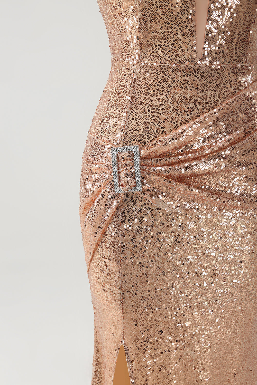 Sparkly Off the Shoulder Champagne Mermaid Prom Dress with Slit