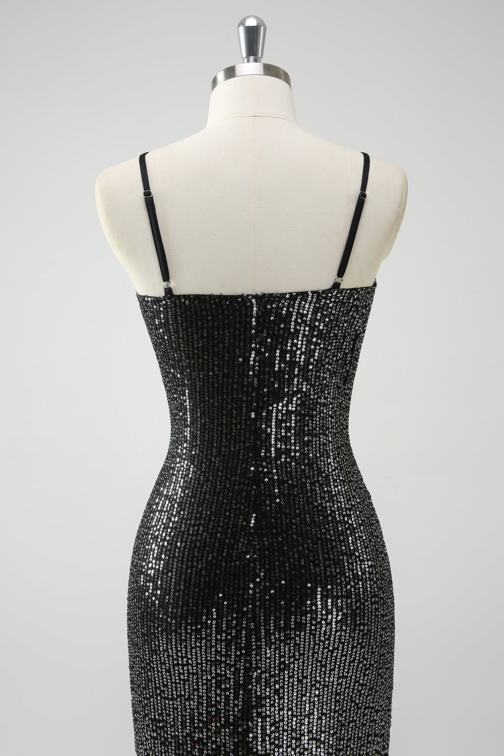 Sparkly Black Hollow Out Spaghetti Straps Prom Dress with Slit