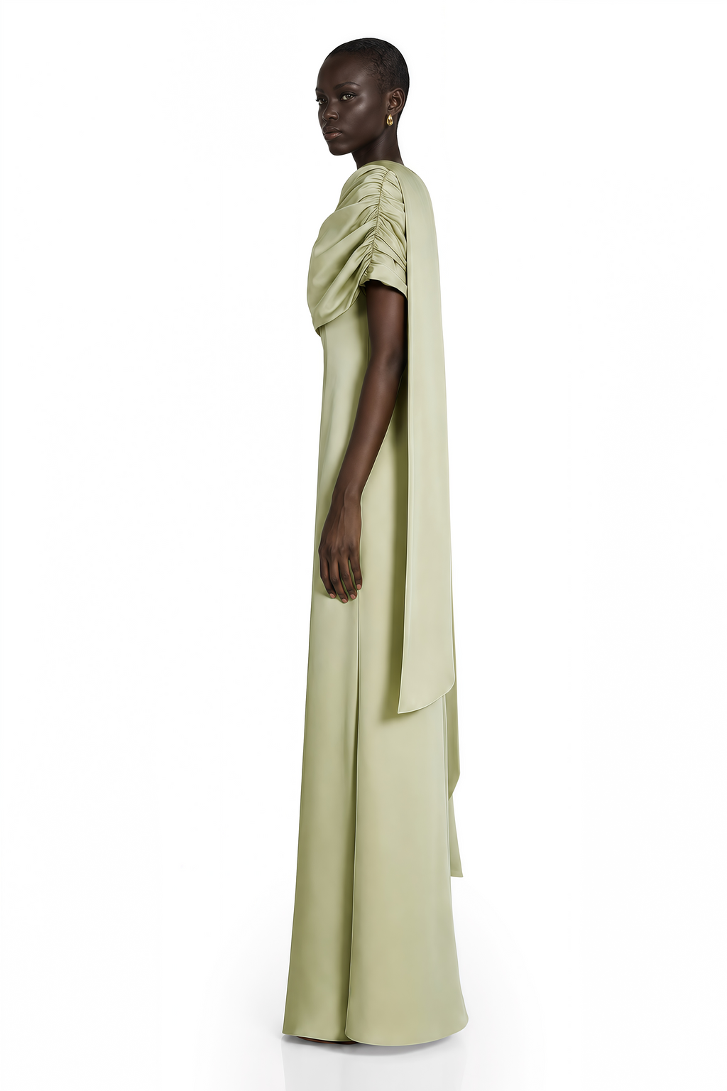 Benedetta Green One Shoulder Satin Maxi Dress