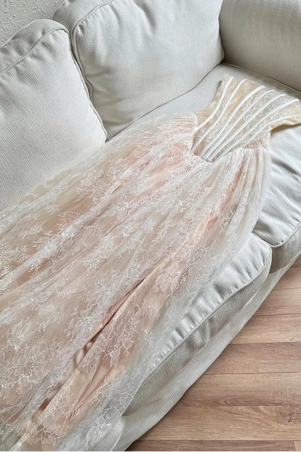Exquisite White Lace Strapless Sleeveless A Line Prom Dress with Ruffles