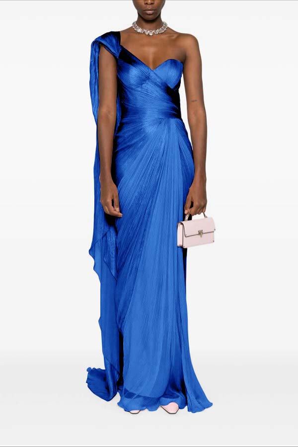 Charming Pink One Shoulder Sleeveless Pleated Prom Dress with Train