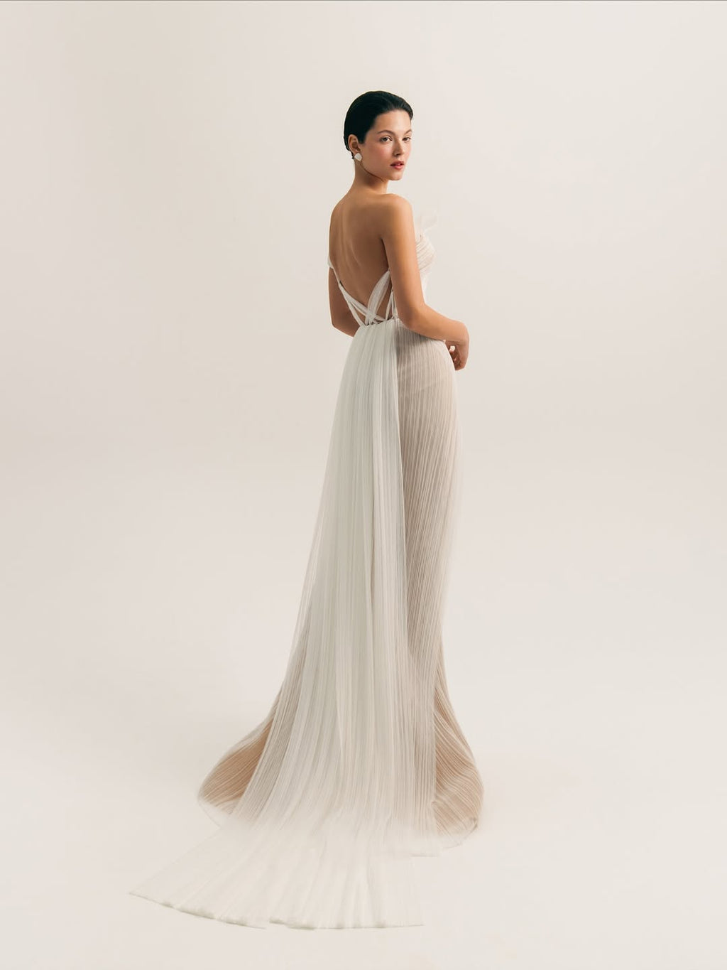 Elegant One Shoulder Sleeveless Pleated Prom Dress with Train