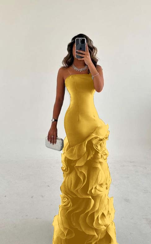 Amazing Dusty Blue Sleeveless Strapless Long Prom Dress with Ruffles