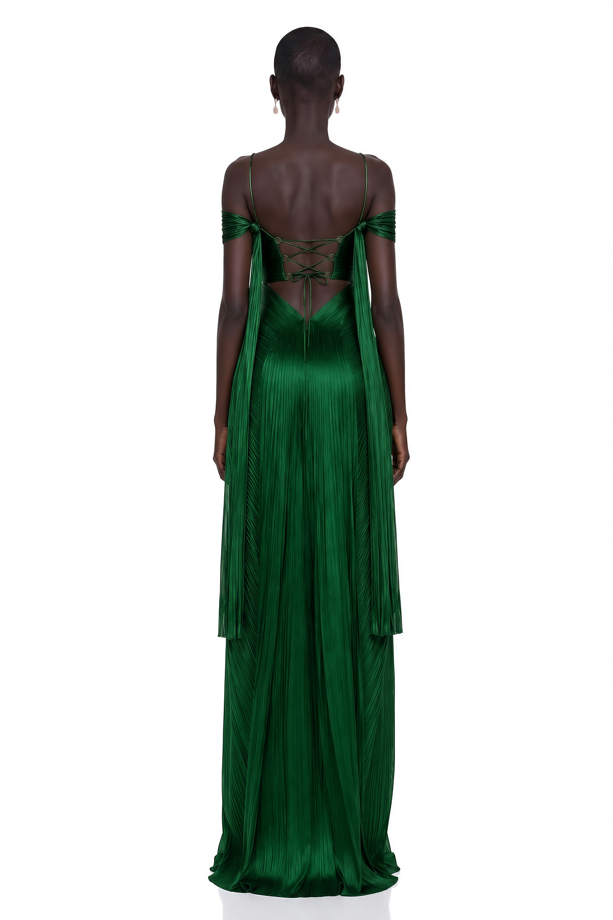 Marise Green Draped Pleated Maxi Dress