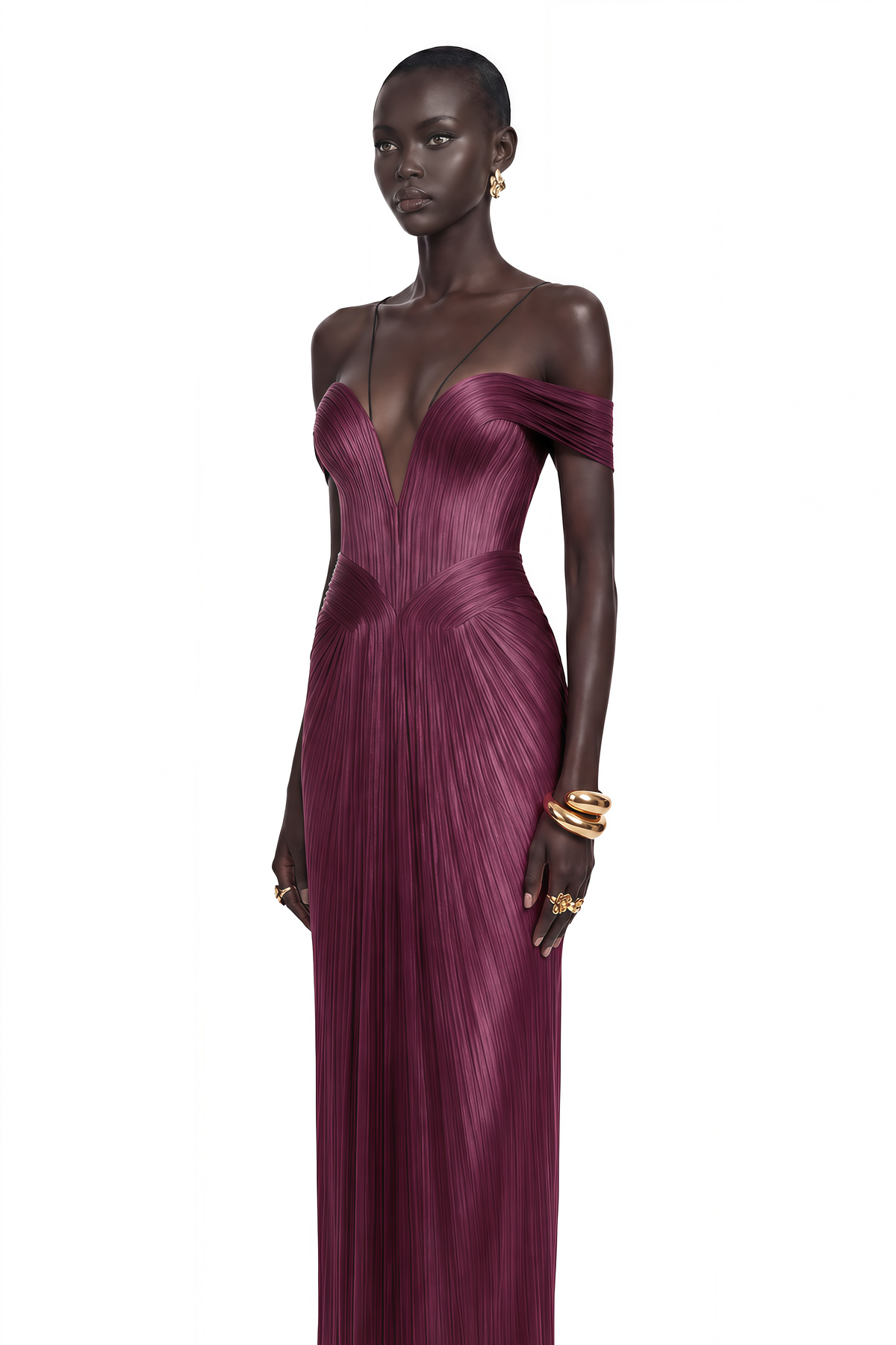 Marise Pink Draped Pleated Maxi Dress