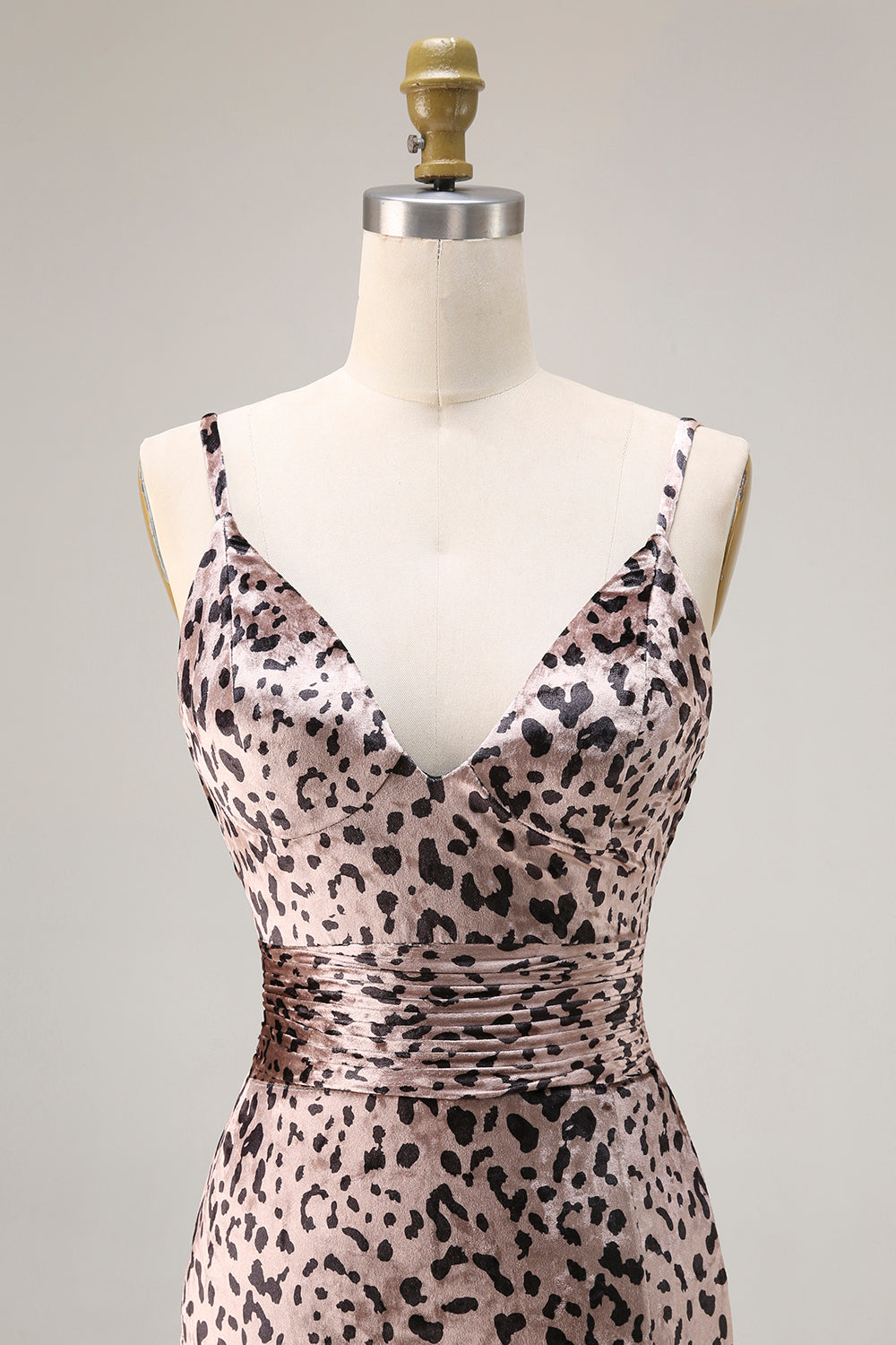 Mermaid Golden Leopard Spaghetti Straps Long Prom Dress with Slit