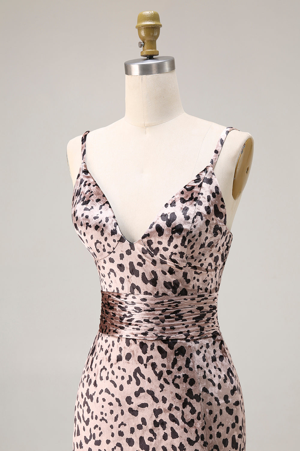 Mermaid Golden Leopard Spaghetti Straps Long Prom Dress with Slit