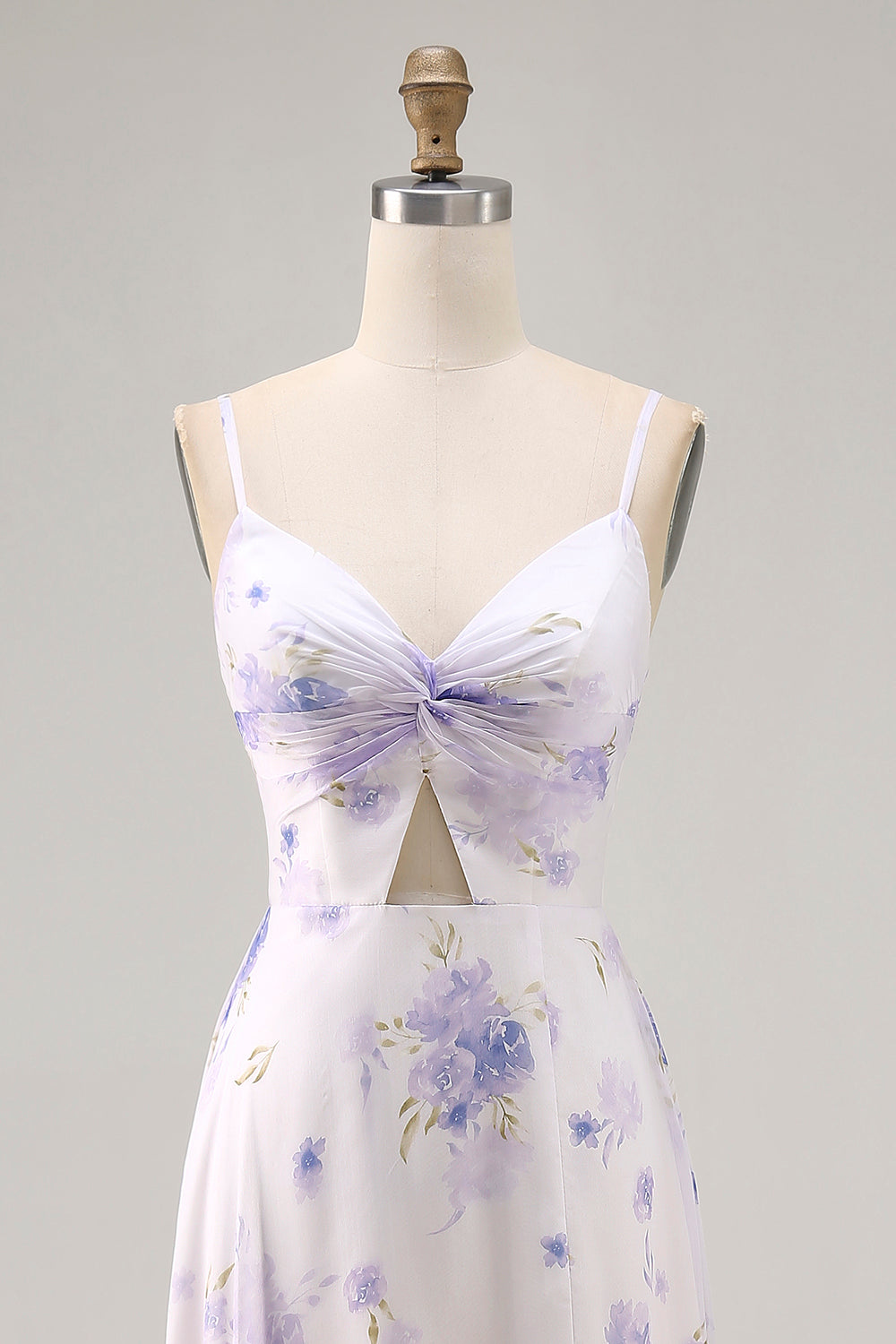 Lavender Floral A-Line Spaghetti Straps Cut Out Maxi Dress