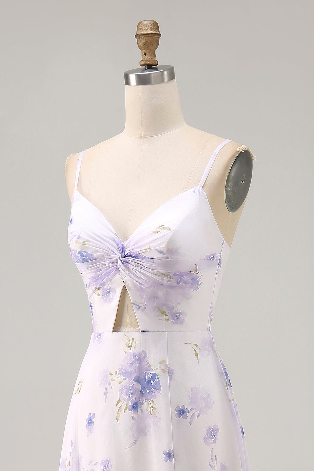 Lavender Floral A-Line Spaghetti Straps Cut Out Maxi Dress
